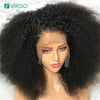 Virgo Remy Mongolian Hair Pre Plucked Kinky Curly Lace Front Hand Tied Human Hair Wig