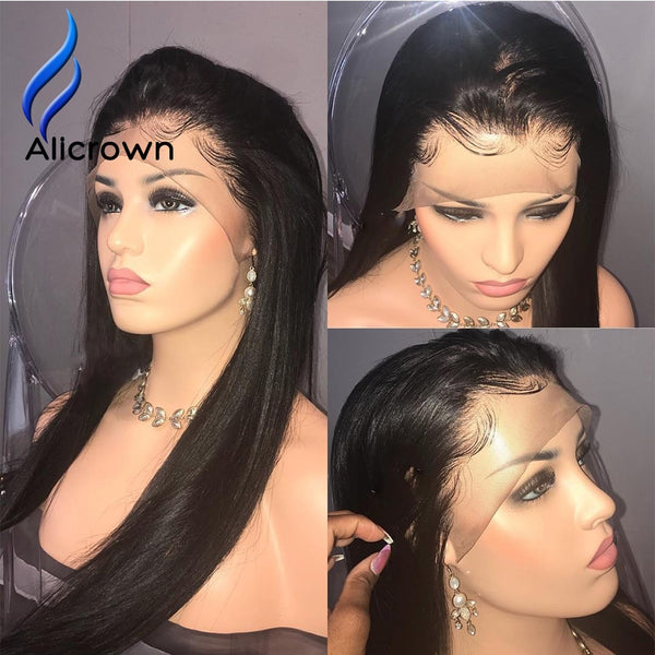 Alicrown Brazilian Non-Remy Straight Pre Plucked Natural Hairline Lace Front Human Hair Wig