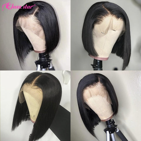 Jazz Star Pre-plucked With Baby Hair Non-Remy Short Bob Straight Brazilian Swiss Lace 150% Density 13x4 Lace Front Human Hair Wig