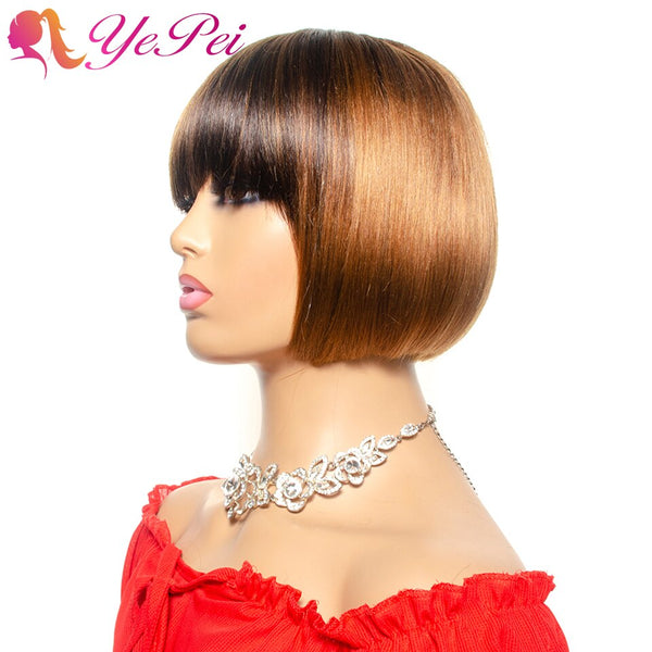 Lulalatoo Straight Brazilian Remy With Bangs Human Hair Short Bob Wig