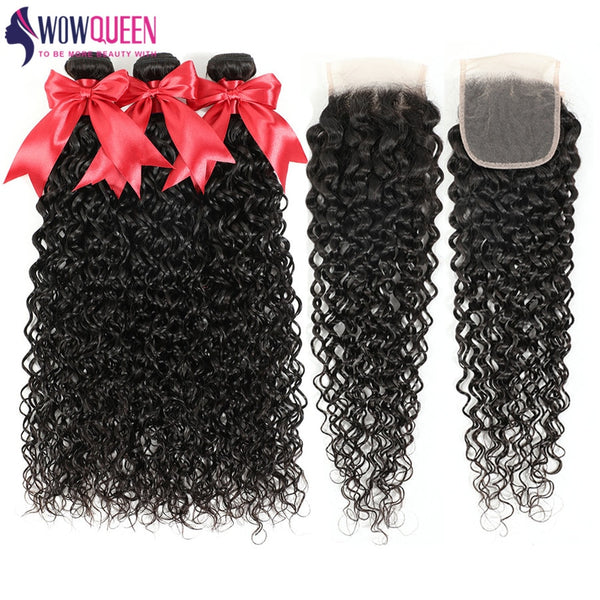 Wow Queen Brazilian Remy Water Wave Human Hair Weave Bundles With Closures