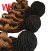 Wigbow Brazilian Ombre Loose Wave With Closure 8-16 inch 3 Piece Human Hair Curly Weave Bundles