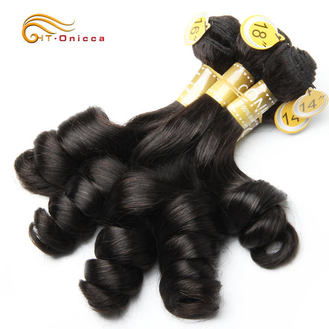 HTonicca Brazilian Bouncy Loose Wave Curly Natural Color Human Hair Weave Extensions 10-18 Inches 5pc Bundles